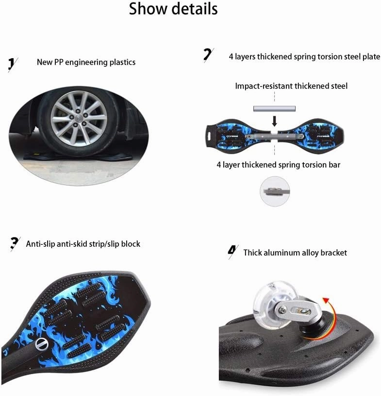 2 Wheel Twisty Caster Board,Complete Skateboards- Standard Skateboards with Colorful Flashing Wheels for Beginners Starter Kids Boys Girls Teenager-32.2x8.6inch, Longboard Skateboards