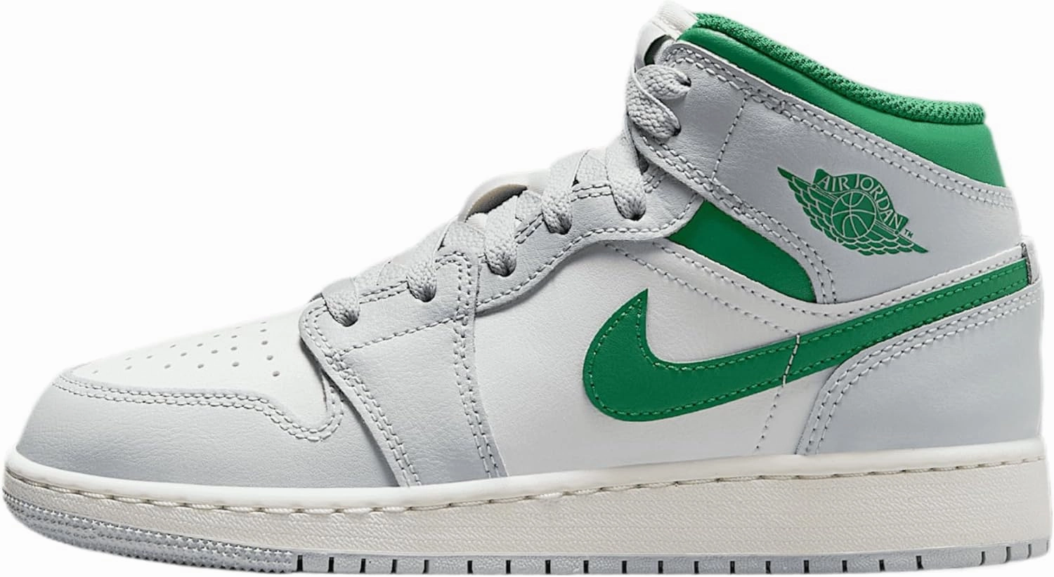 Air Jordan 1 Mid Big Kids' Shoes (DQ8423-142, Summit White/Pure Platinum/Sail/Pine Green)
