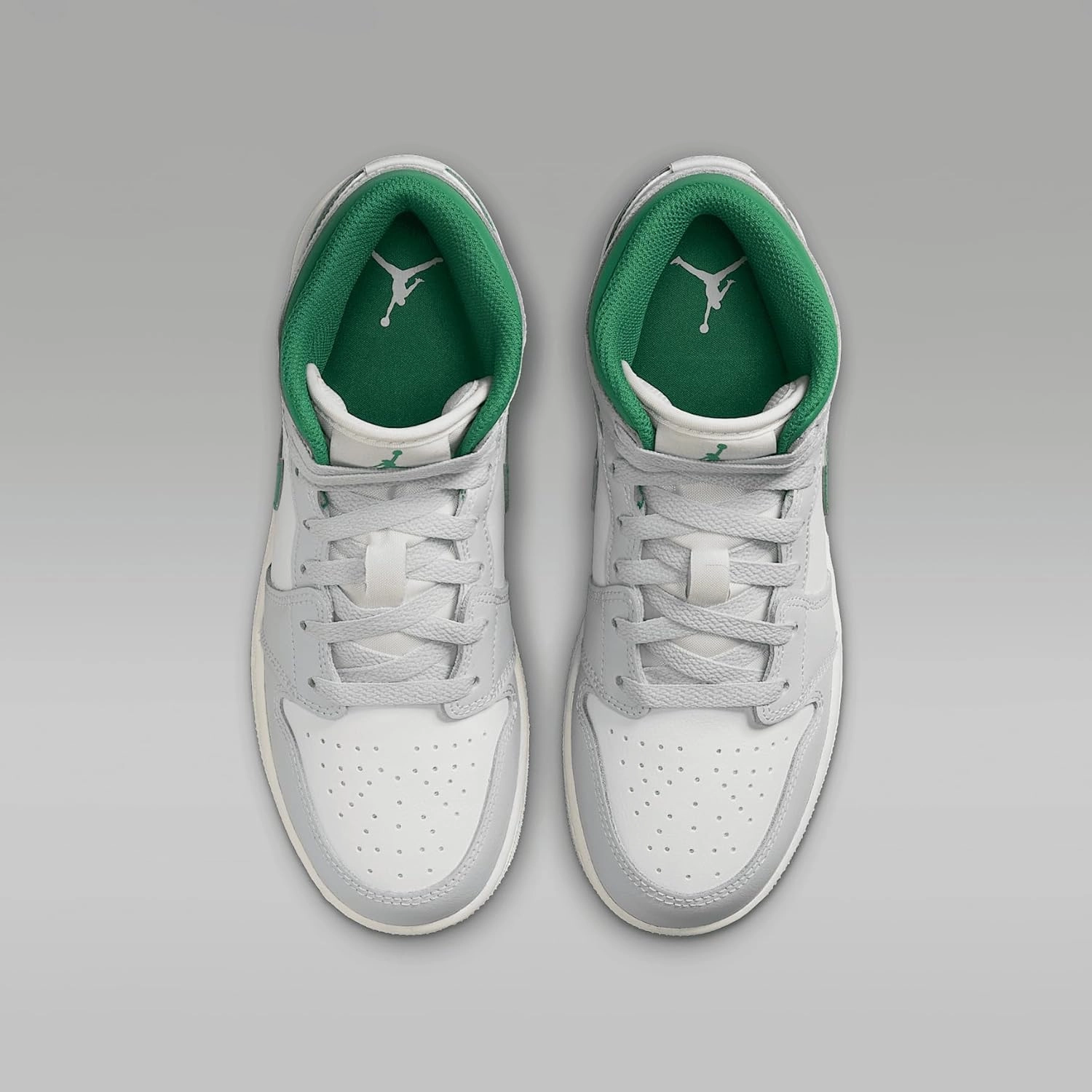 Air Jordan 1 Mid Big Kids' Shoes (DQ8423-142, Summit White/Pure Platinum/Sail/Pine Green)
