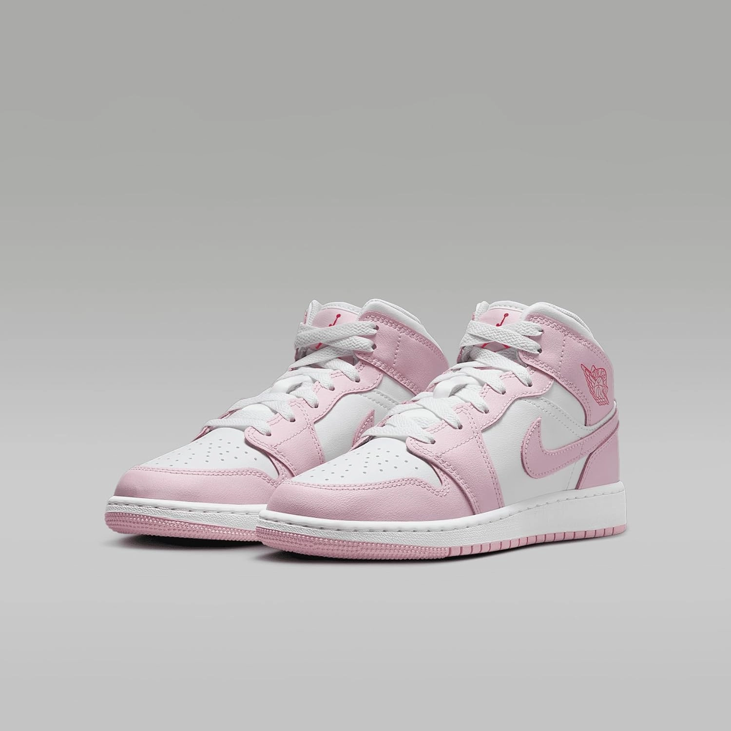 Air Jordan 1 Mid Big Kids' Shoes (DQ8423-608, Pink Foam/Fire Red/White)
