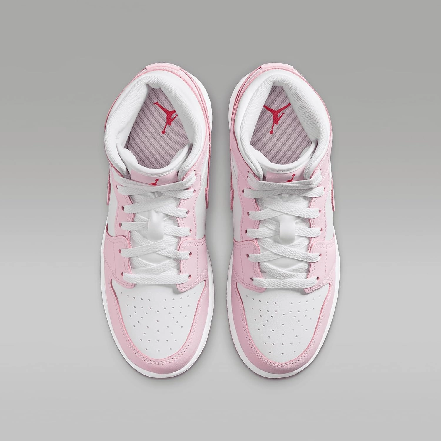 Air Jordan 1 Mid Big Kids' Shoes (DQ8423-608, Pink Foam/Fire Red/White)