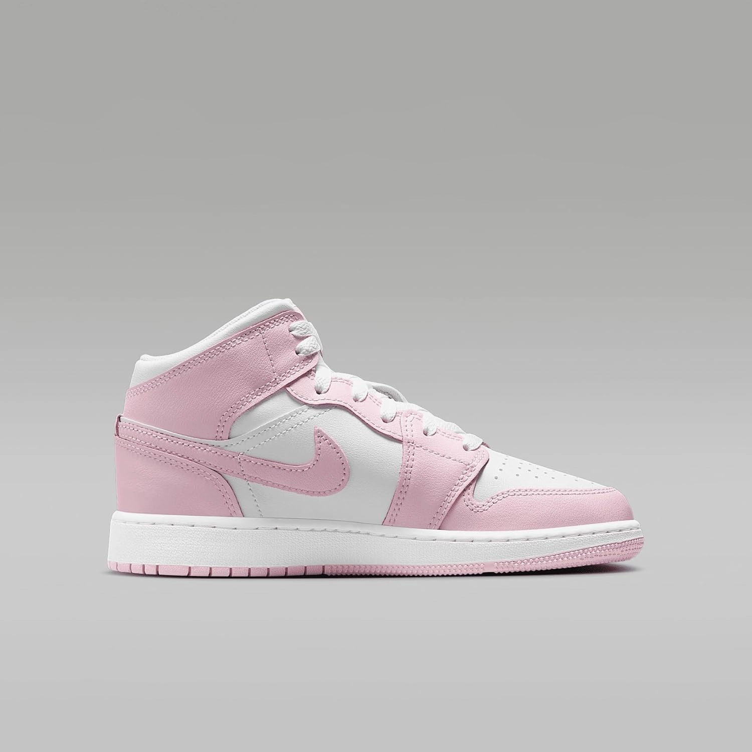 Air Jordan 1 Mid Big Kids' Shoes (DQ8423-608, Pink Foam/Fire Red/White)