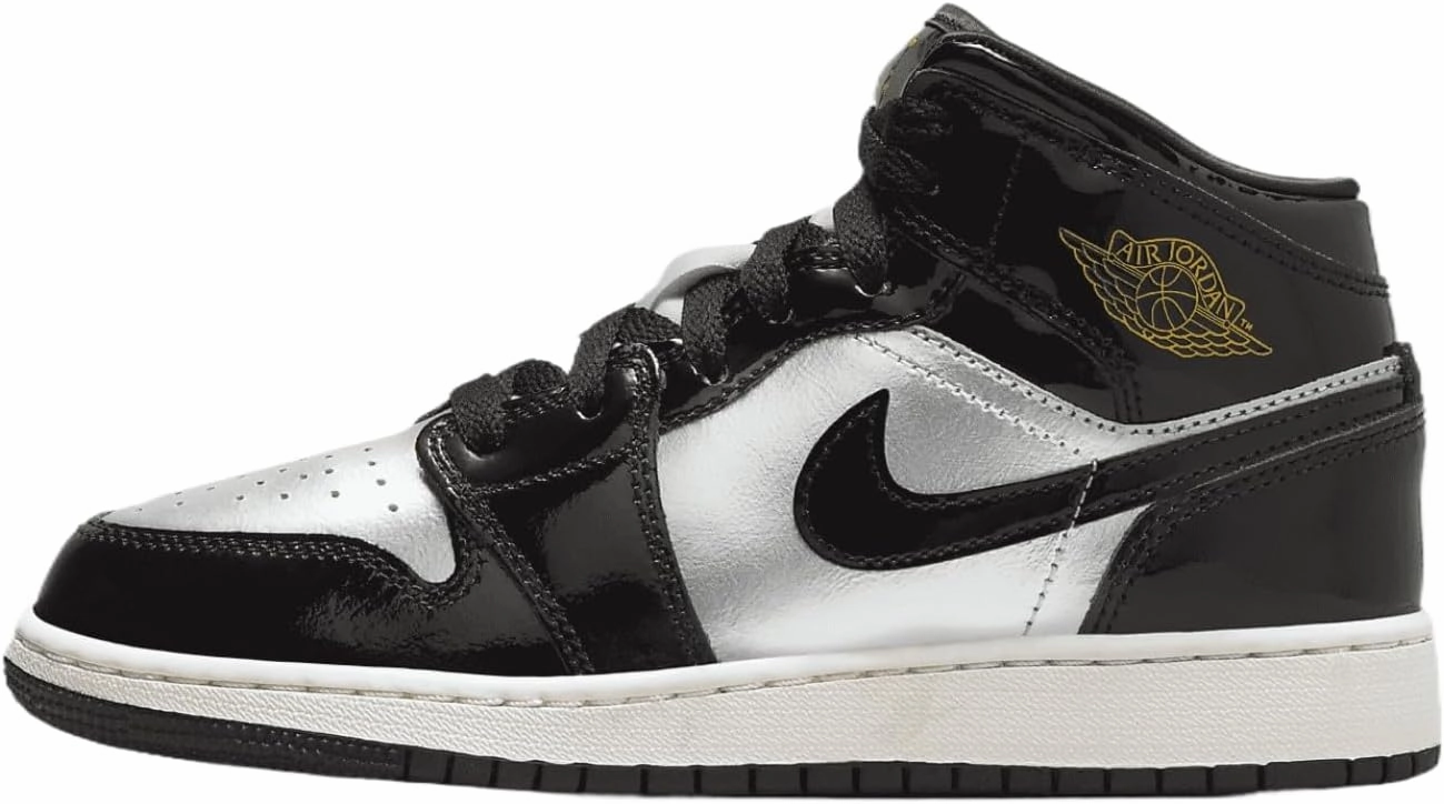 Air Jordan 1 Mid SE Big Kids' Shoes (FZ3938-001, Black/Metallic Silver/Sail/Metallic Gold)
