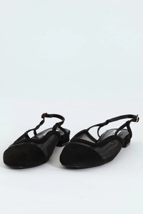 Almond Toe Mesh Sling Back - Black