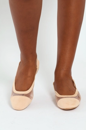 Almond Toe Mesh Slingback - Nude