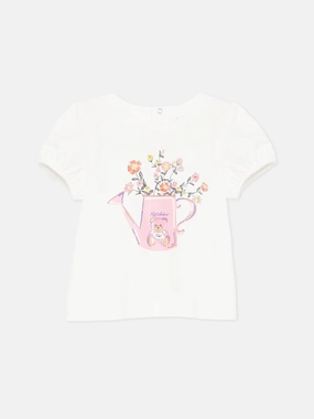 Baby Girls Floral Watering Can T-Shirt in Ivory