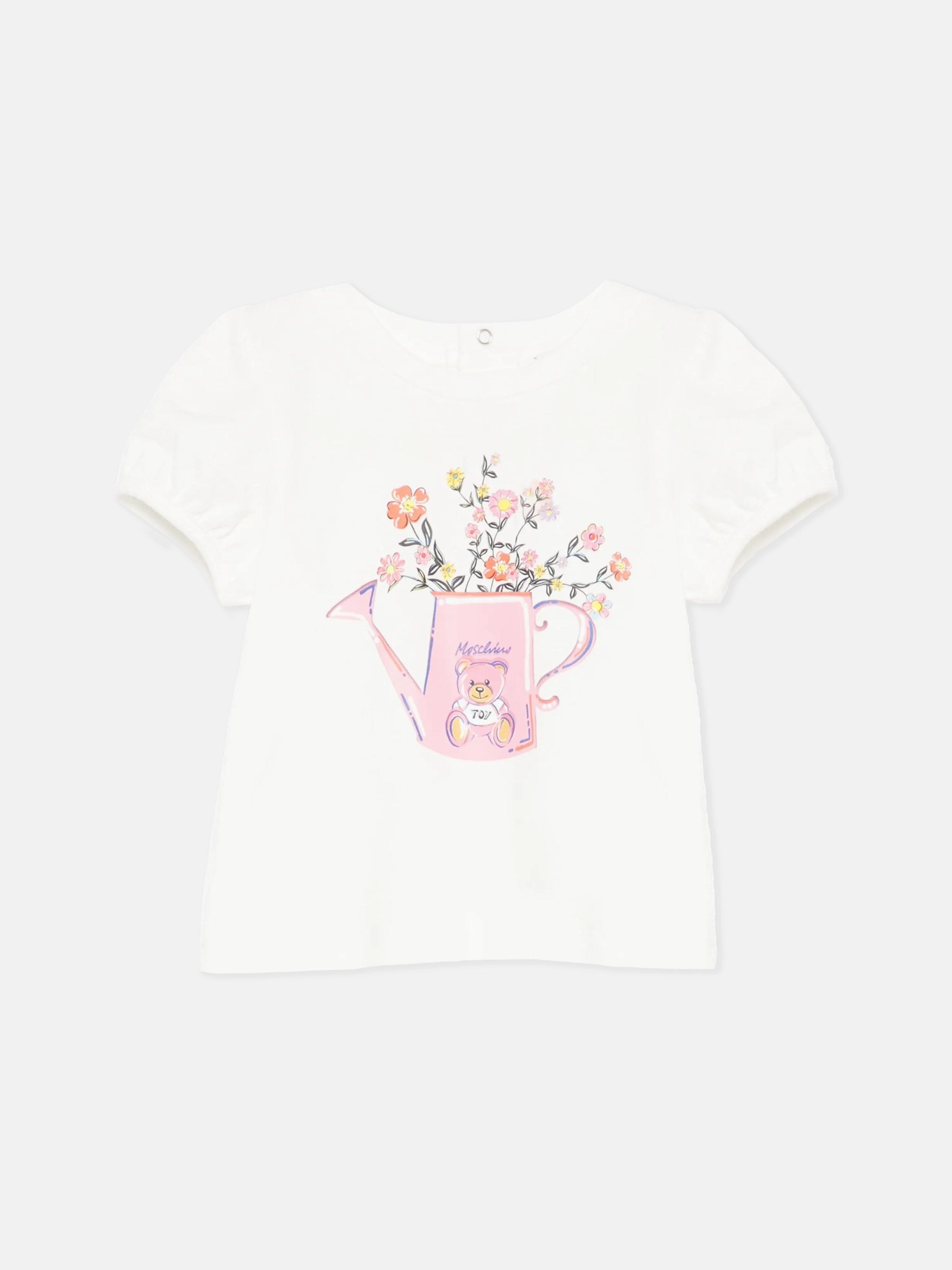 Baby Girls Floral Watering Can T-Shirt in Ivory