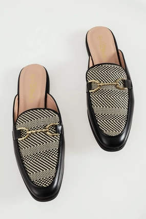 Baylee 1 Patent & Raffia Slip On Mule - Black