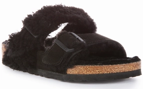 Birkenstock Arizona Split Fur In Black | Regular Fit Shoes Birkenstock