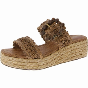 Cadance Womens Raffia Slip On Wedge Sandals
