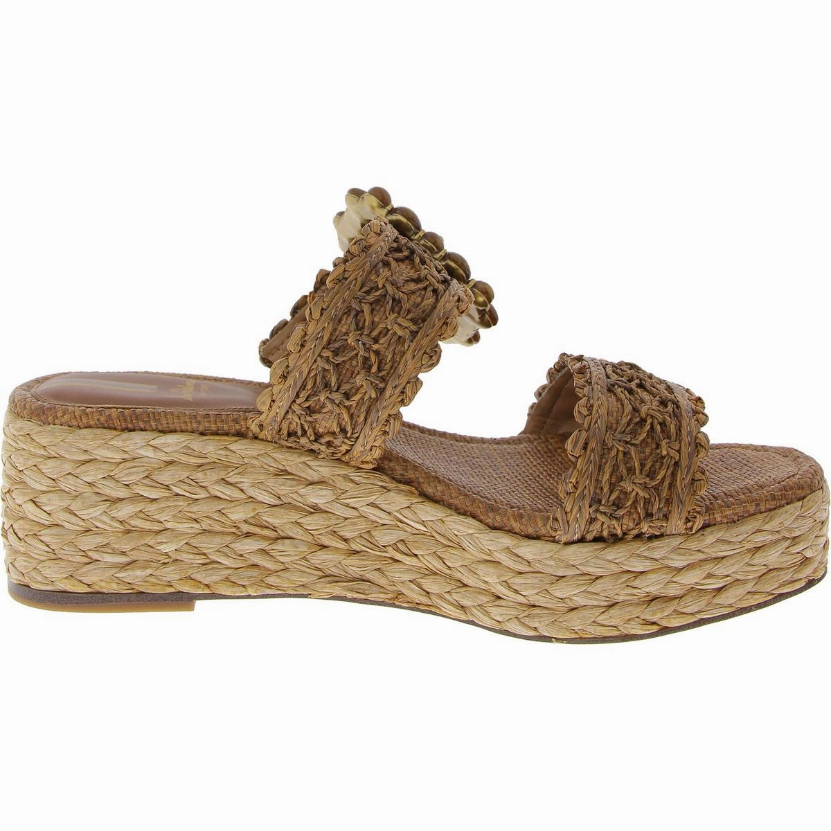 Cadance Womens Raffia Slip On Wedge Sandals