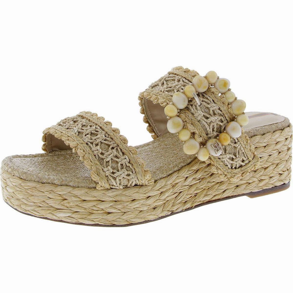 Cadance Womens Raffia Slip On Wedge Sandals