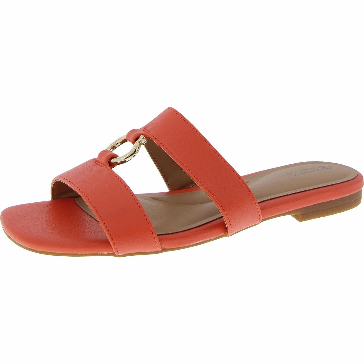 Caitlynn Womens Embellished Faux Leather Slide Sandals