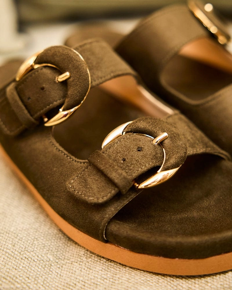 Camellia Vegan Suede Sandals | Khaki
