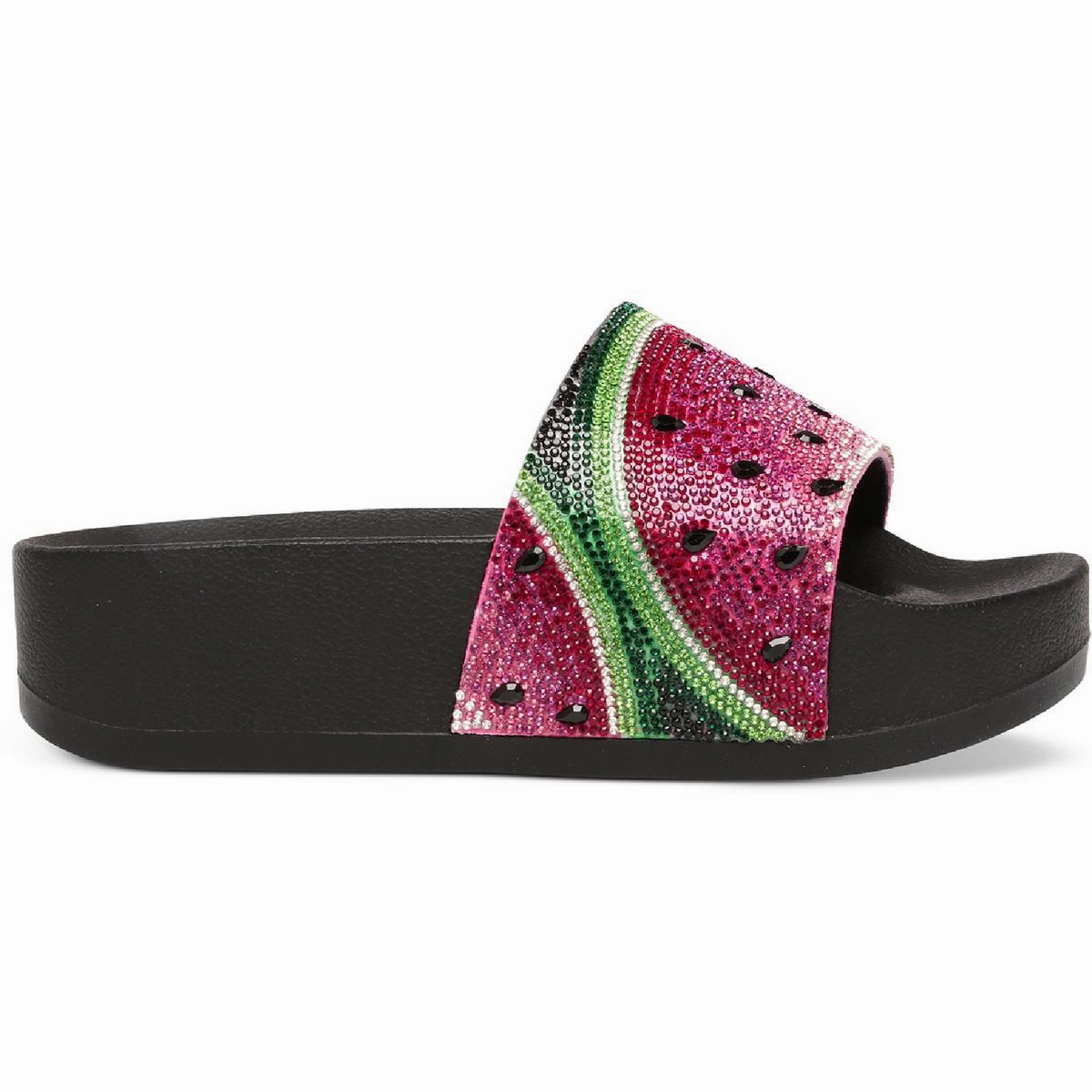 Caroletta 2 Womens Rhinestone Flatforms Slide Sandals