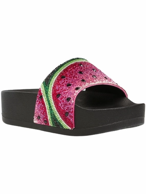 Caroletta 2 Womens Rhinestone Flatforms Slide Sandals