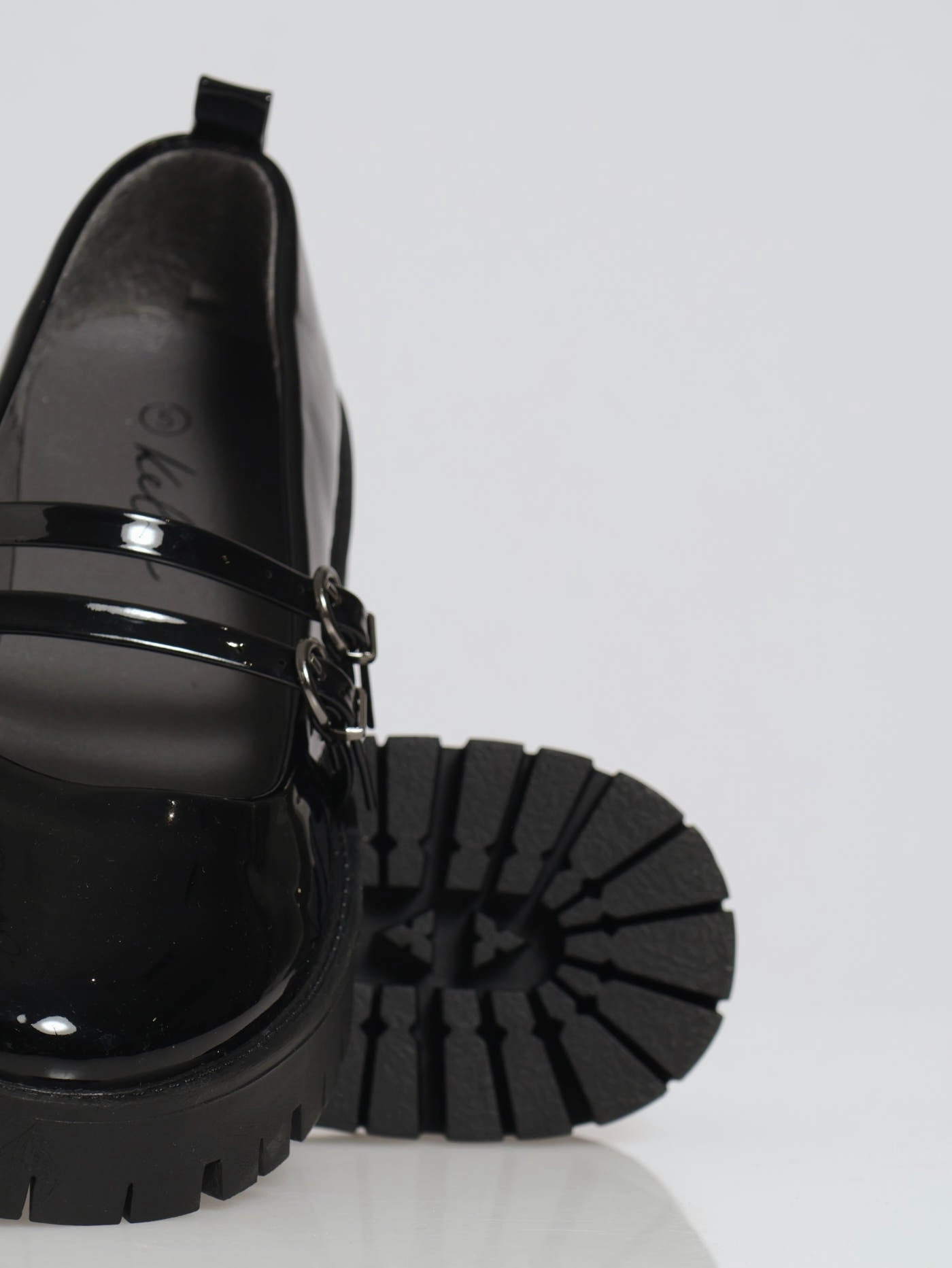 Chunky Double Strap Patent Mary Jane Loafer - Black