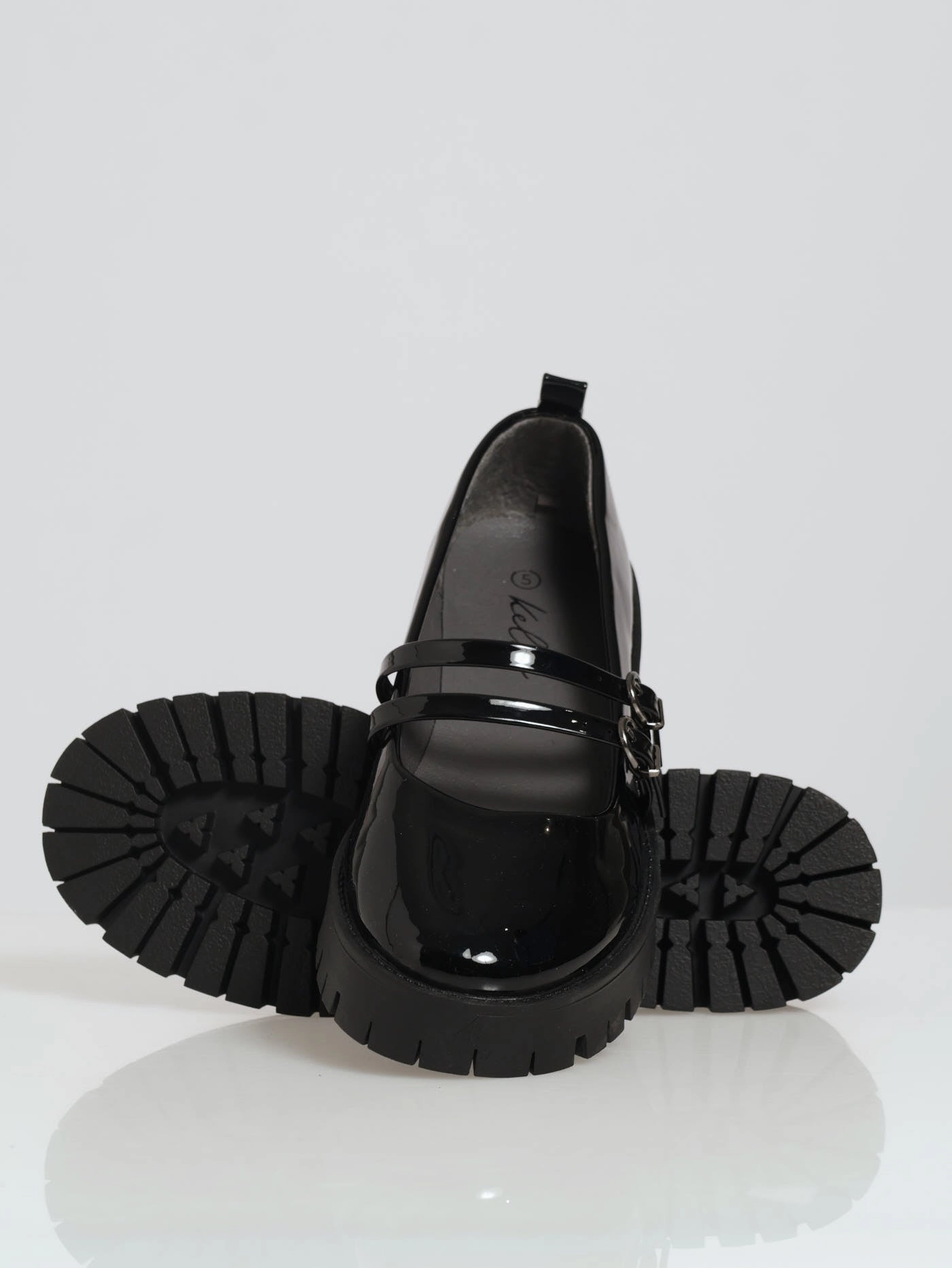 Chunky Double Strap Patent Mary Jane Loafer - Black