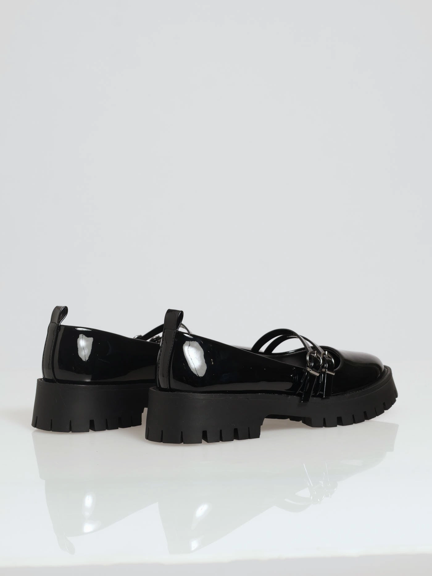 Chunky Double Strap Patent Mary Jane Loafer - Black