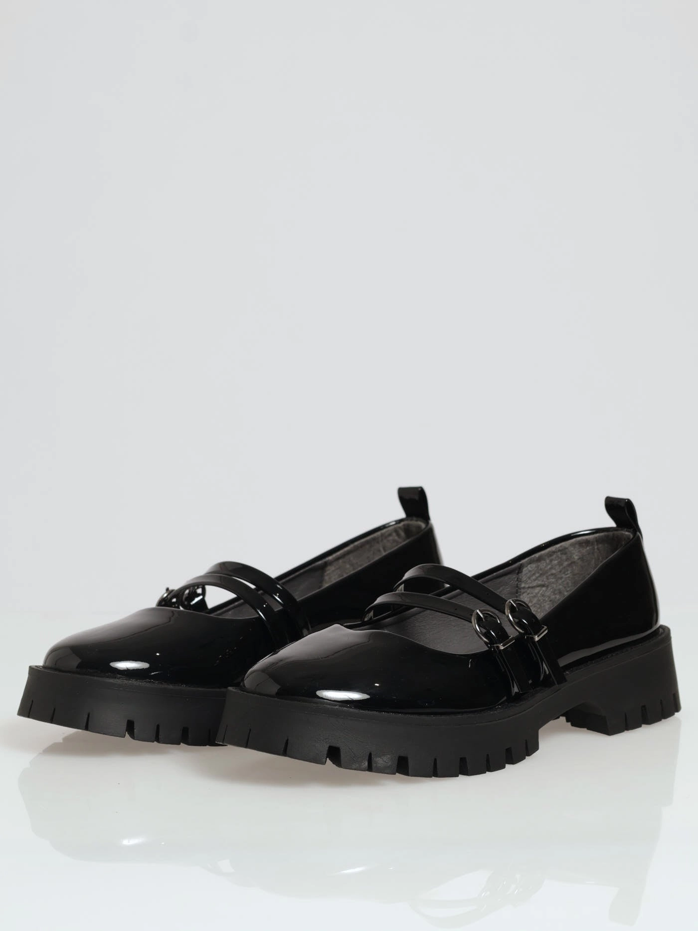 Chunky Double Strap Patent Mary Jane Loafer - Black