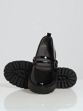 Chunky Double Strap Patent Mary Jane Loafer - Black