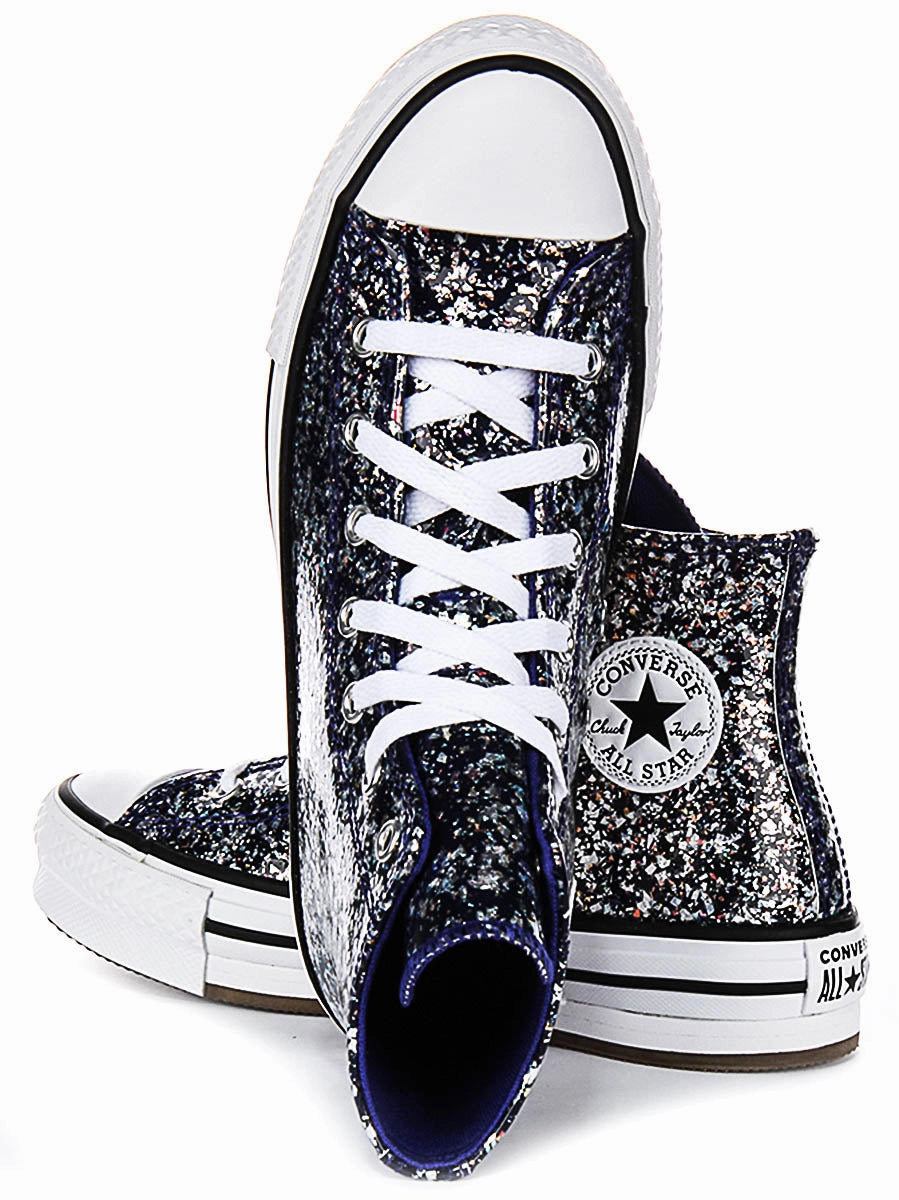 Converse All Star High A10043C In Navy Glitter For Junior Shoes Converse