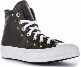 Converse All Star Lift A06809C In Black Gold Leather Shoes Converse
