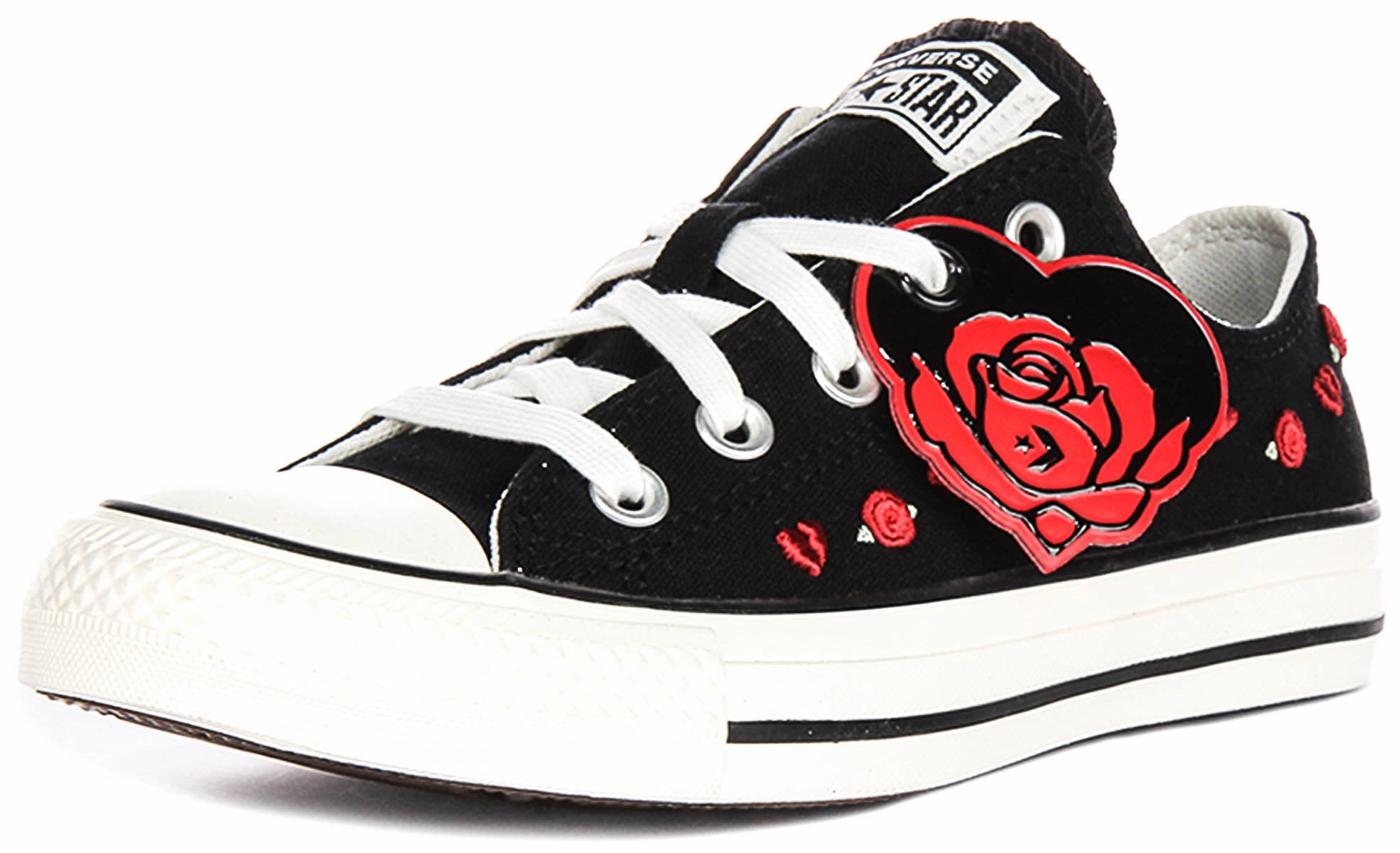 Converse All Star Low A13651C Rose & Hearts In Black Red Shoes Converse