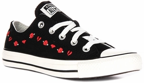 Converse All Star Low A13651C Rose & Hearts In Black Red Shoes Converse