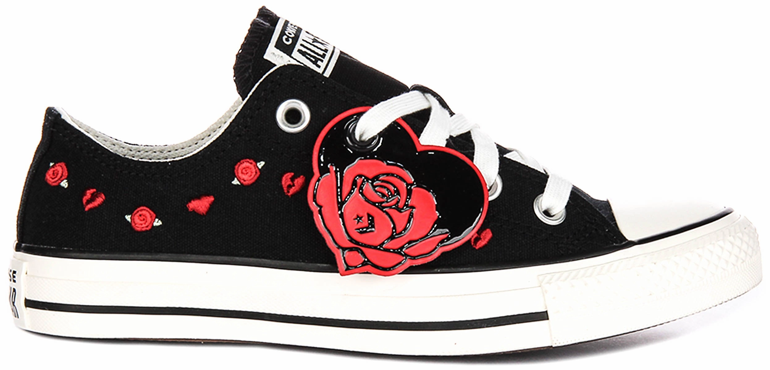 Converse All Star Low A13651C Rose & Hearts In Black Red Shoes Converse