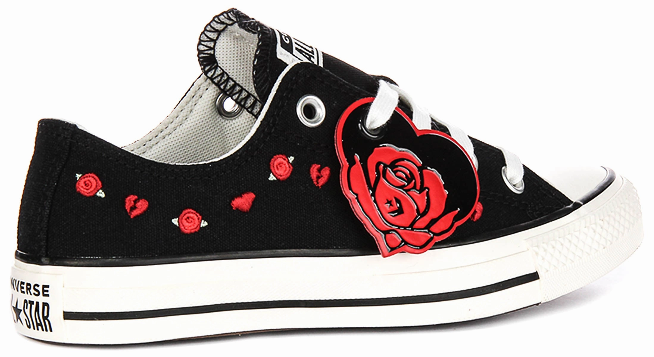 Converse All Star Low A13651C Rose & Hearts In Black Red Shoes Converse