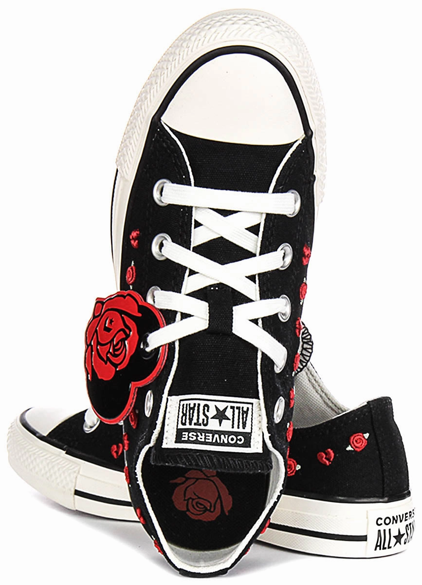 Converse All Star Low A13651C Rose & Hearts In Black Red Shoes Converse