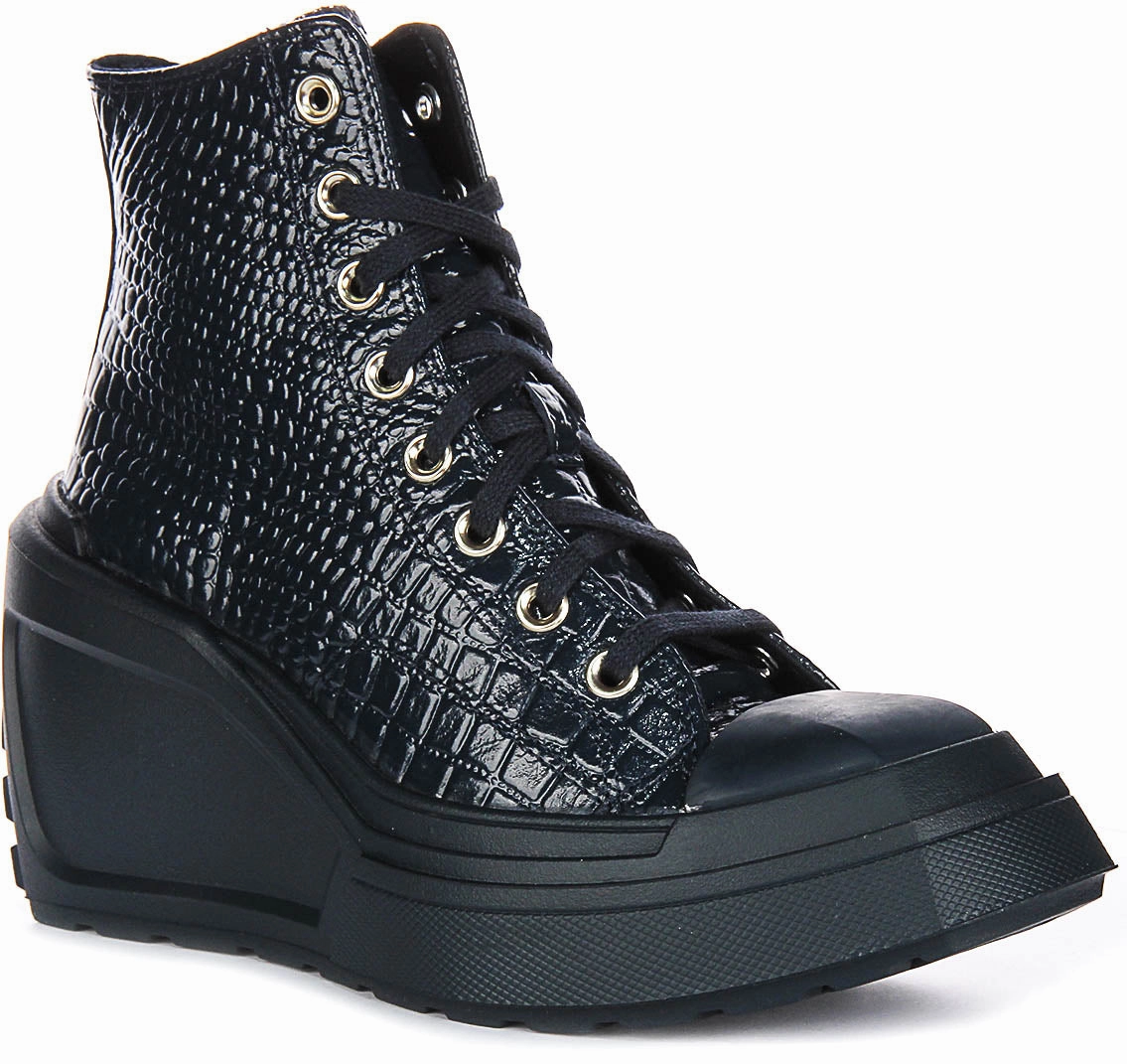 Converse Chuck 70 De Luxe Wedge A10037C In Navy Leather Shoes Converse