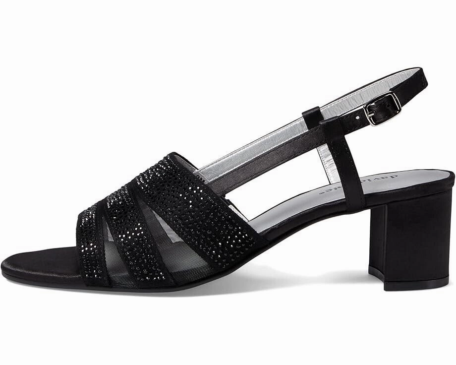 David Tate Sparkle Sandal Women's 10.5 Black Satin Block Heel Slingback ZPO855