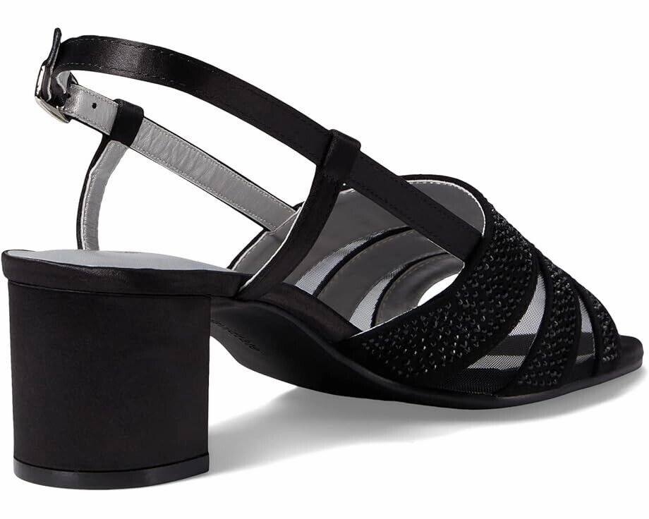 David Tate Sparkle Sandal Women's 10.5 Black Satin Block Heel Slingback ZPO855
