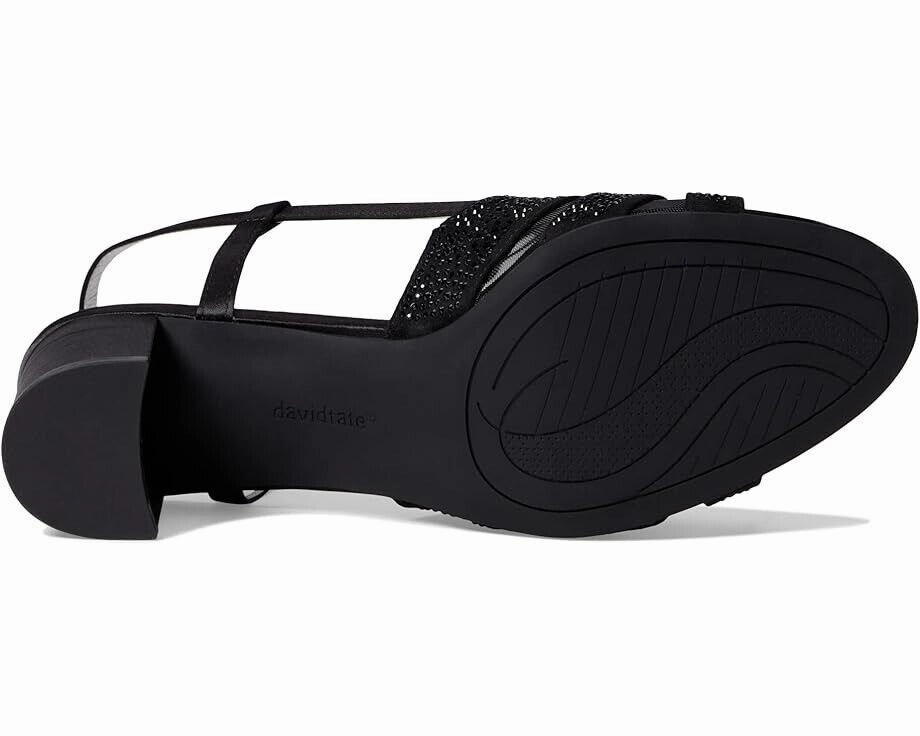 David Tate Sparkle Sandal Women's 10.5 Black Satin Block Heel Slingback ZPO855