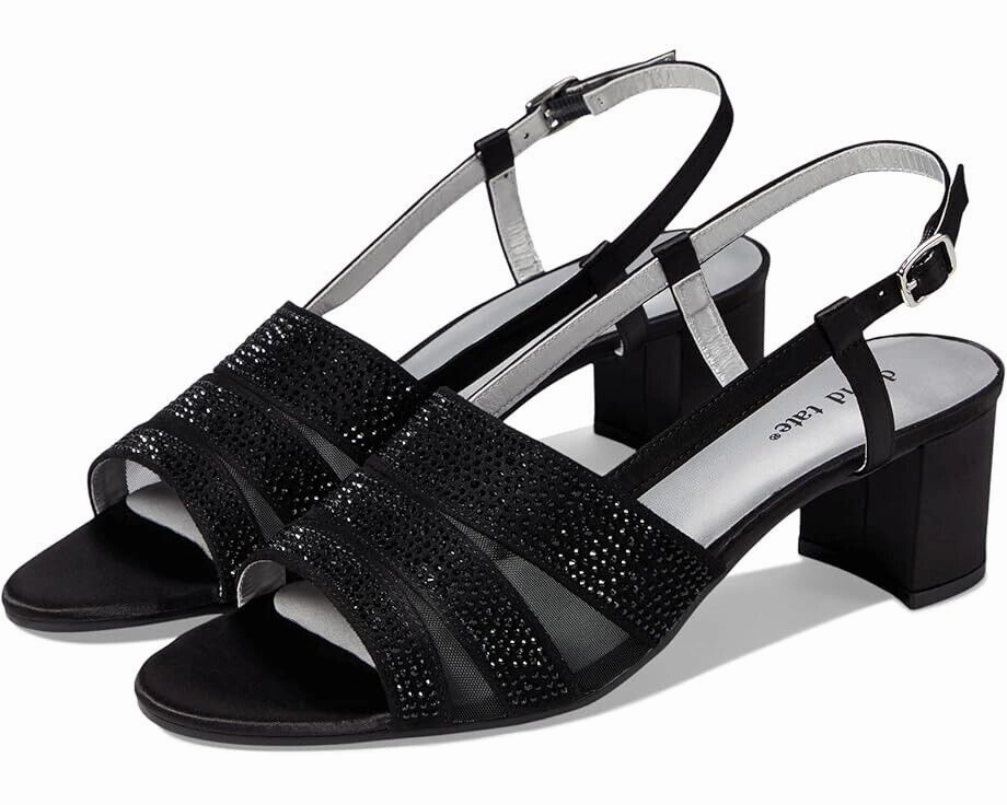David Tate Sparkle Sandal Women's 10.5 Black Satin Block Heel Slingback ZPO855