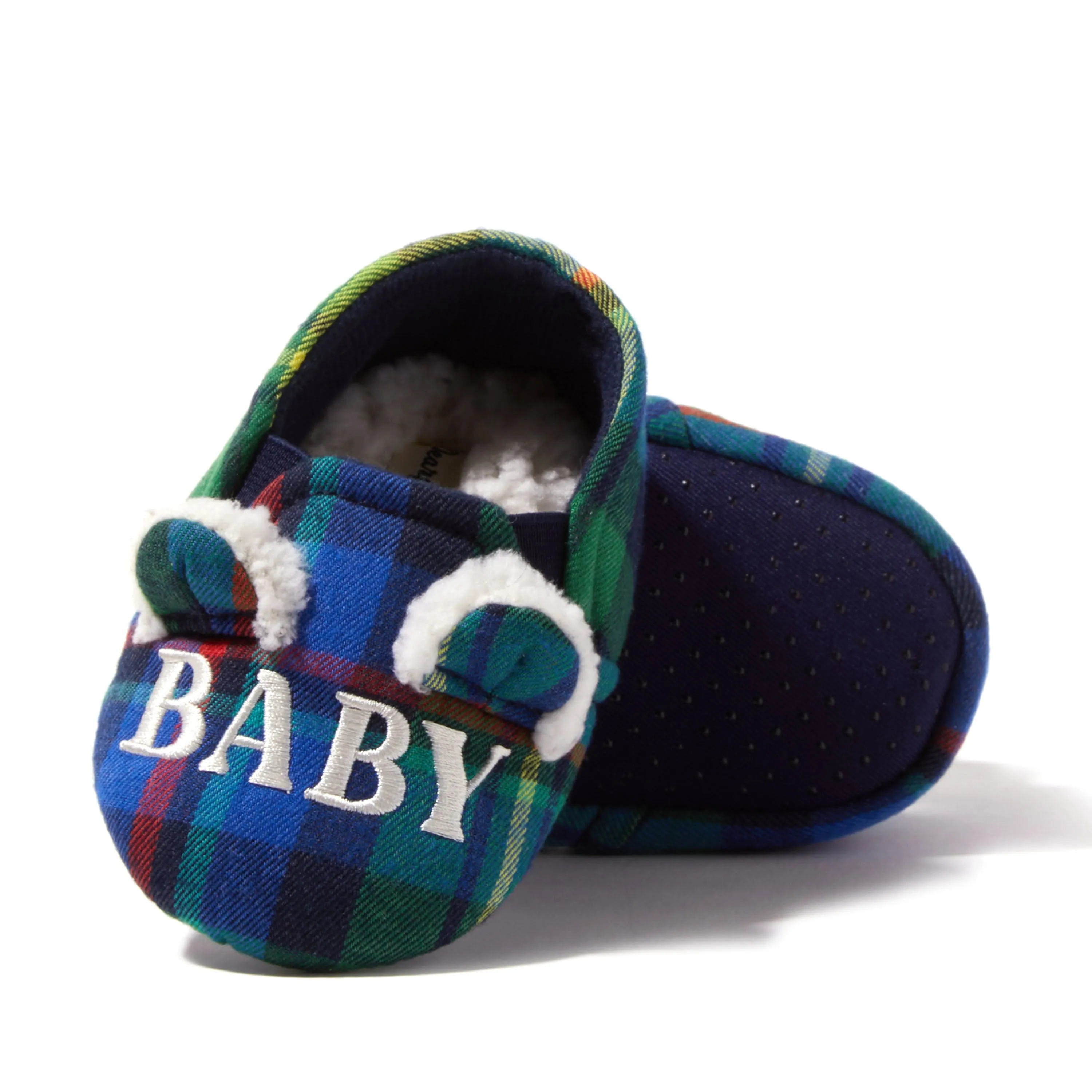 Dearfoams Kids Baby Bear Plaid Closed Back Slipper