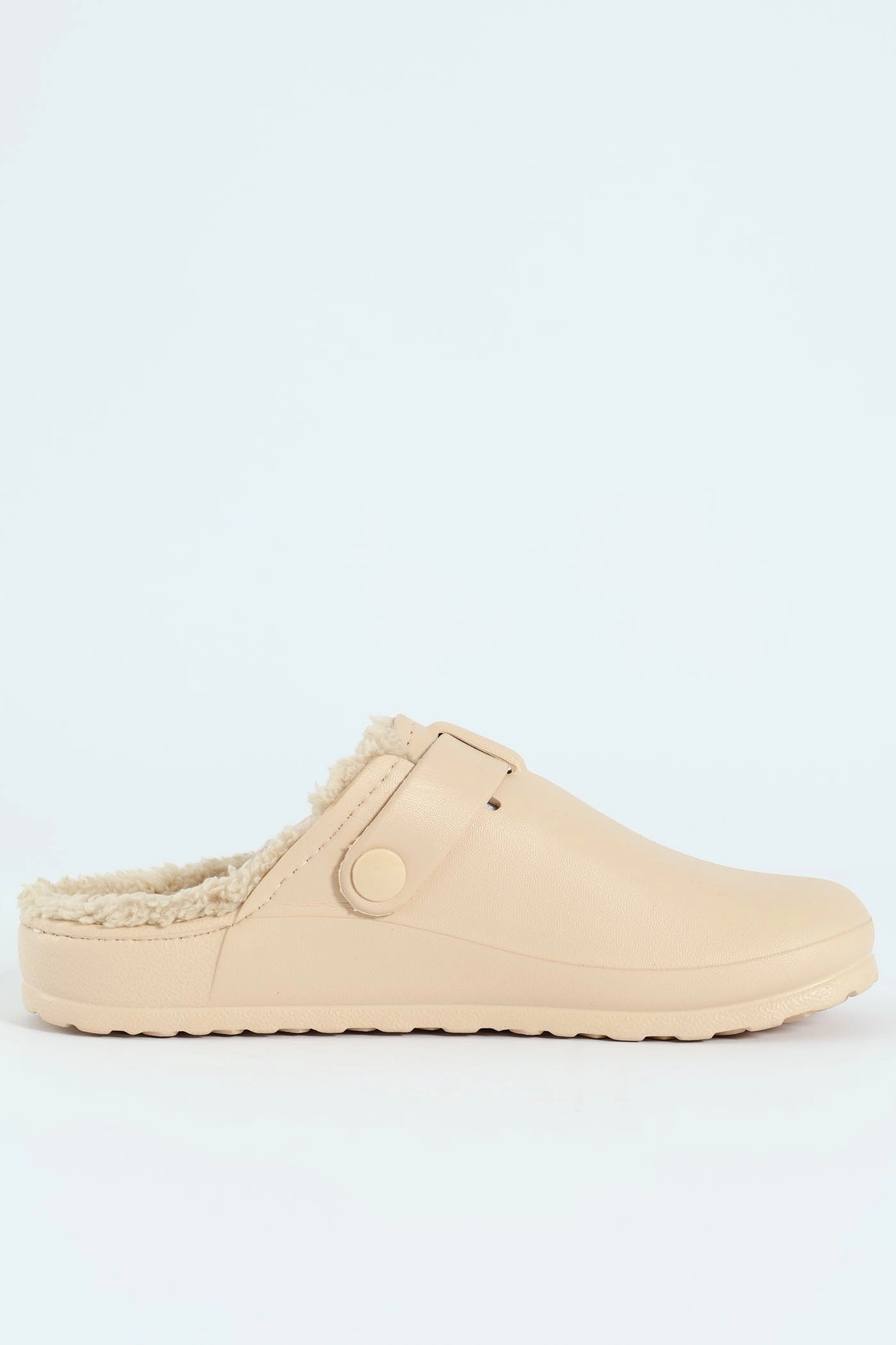 Desi Fur Lined Buckle Slip On Mule - Natural