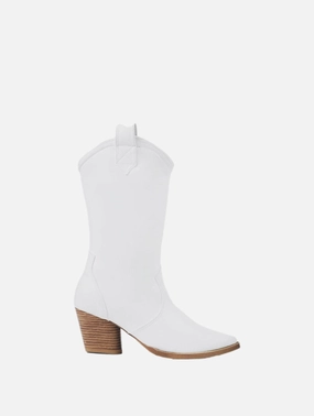 Desserto Cactus Leather Vegan Heeled Cowboy Boots | White Nopal