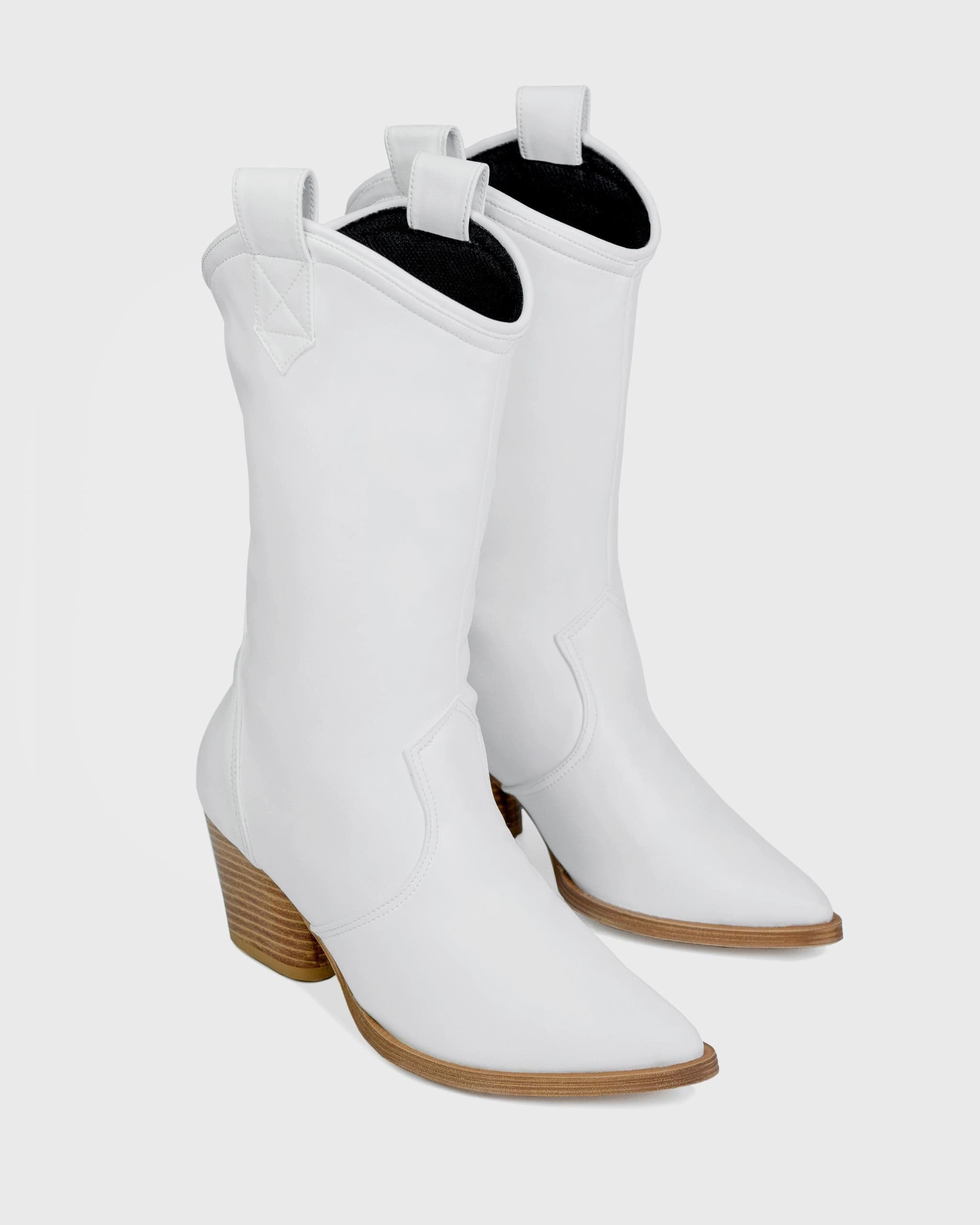 Desserto Cactus Leather Vegan Heeled Cowboy Boots | White Nopal