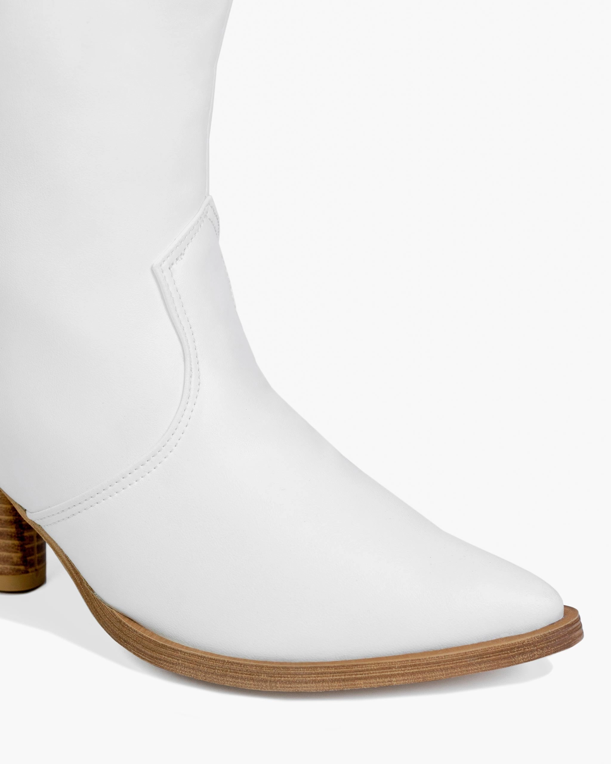 Desserto Cactus Leather Vegan Heeled Cowboy Boots | White Nopal