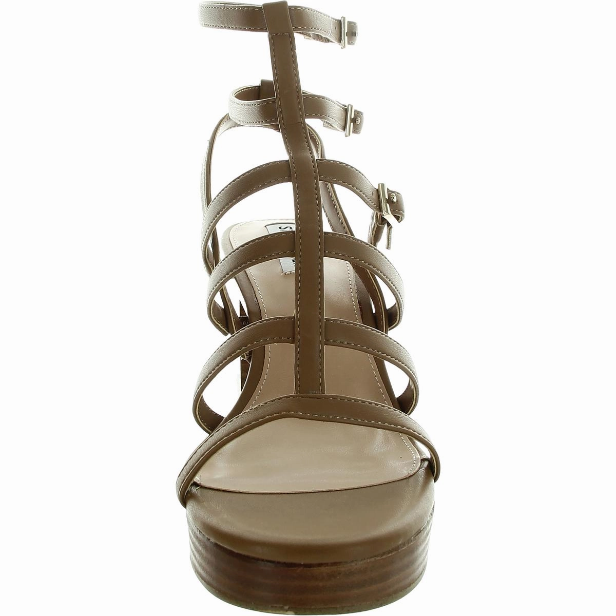 Devin Womens Strappy Faux Leather Block Heel