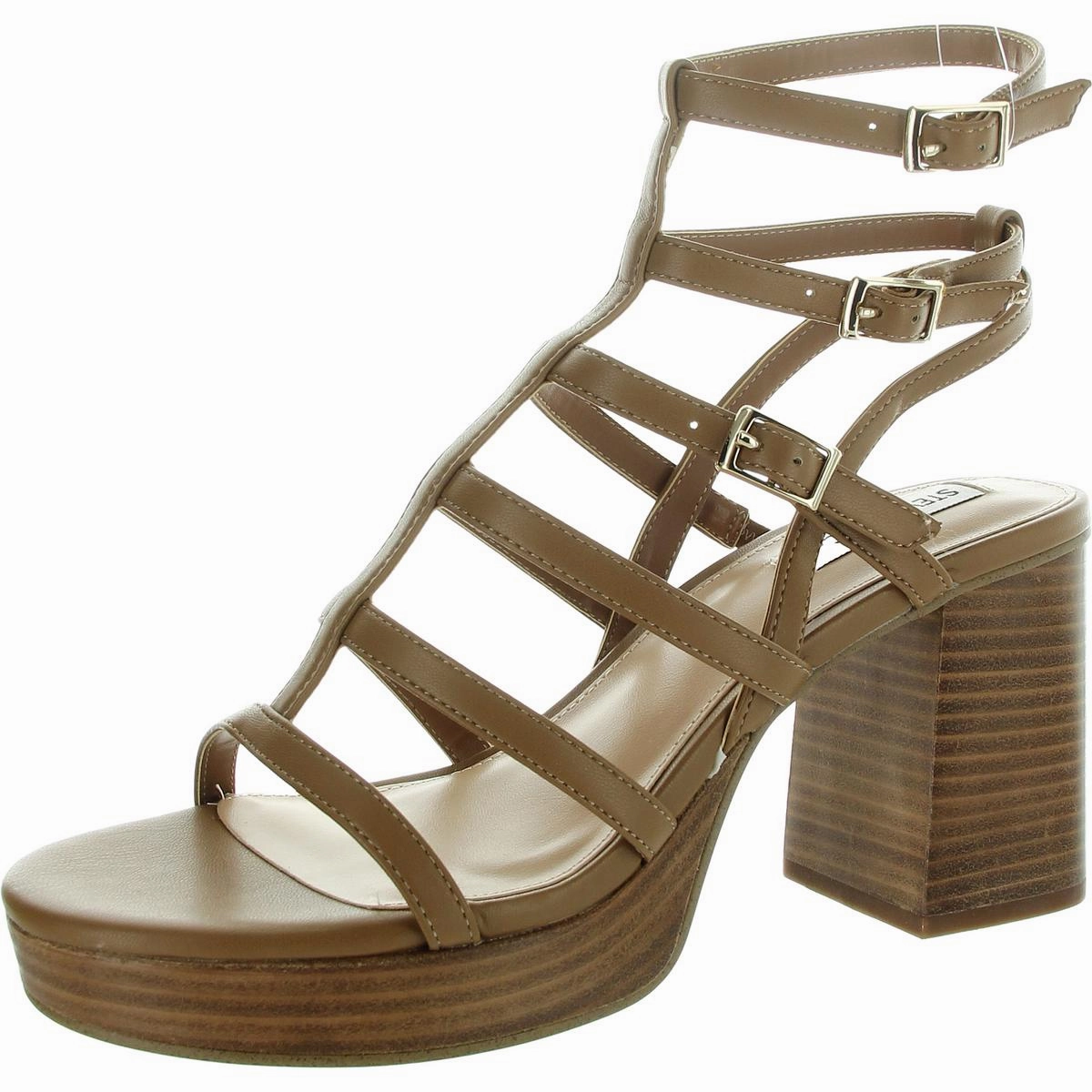 Devin Womens Strappy Faux Leather Block Heel
