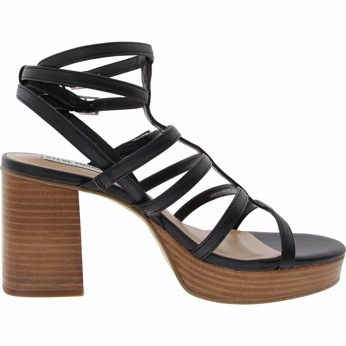 Devin Womens Strappy Faux Leather Block Heel