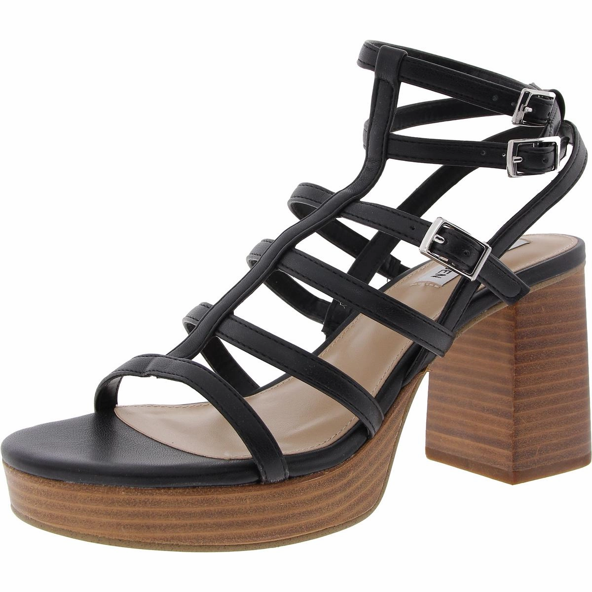 Devin Womens Strappy Faux Leather Block Heel