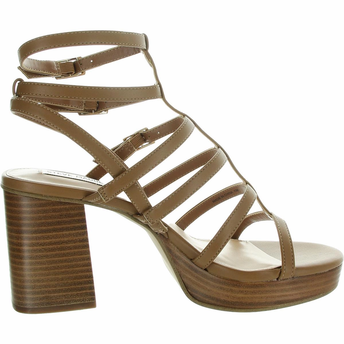 Devin Womens Strappy Faux Leather Block Heel
