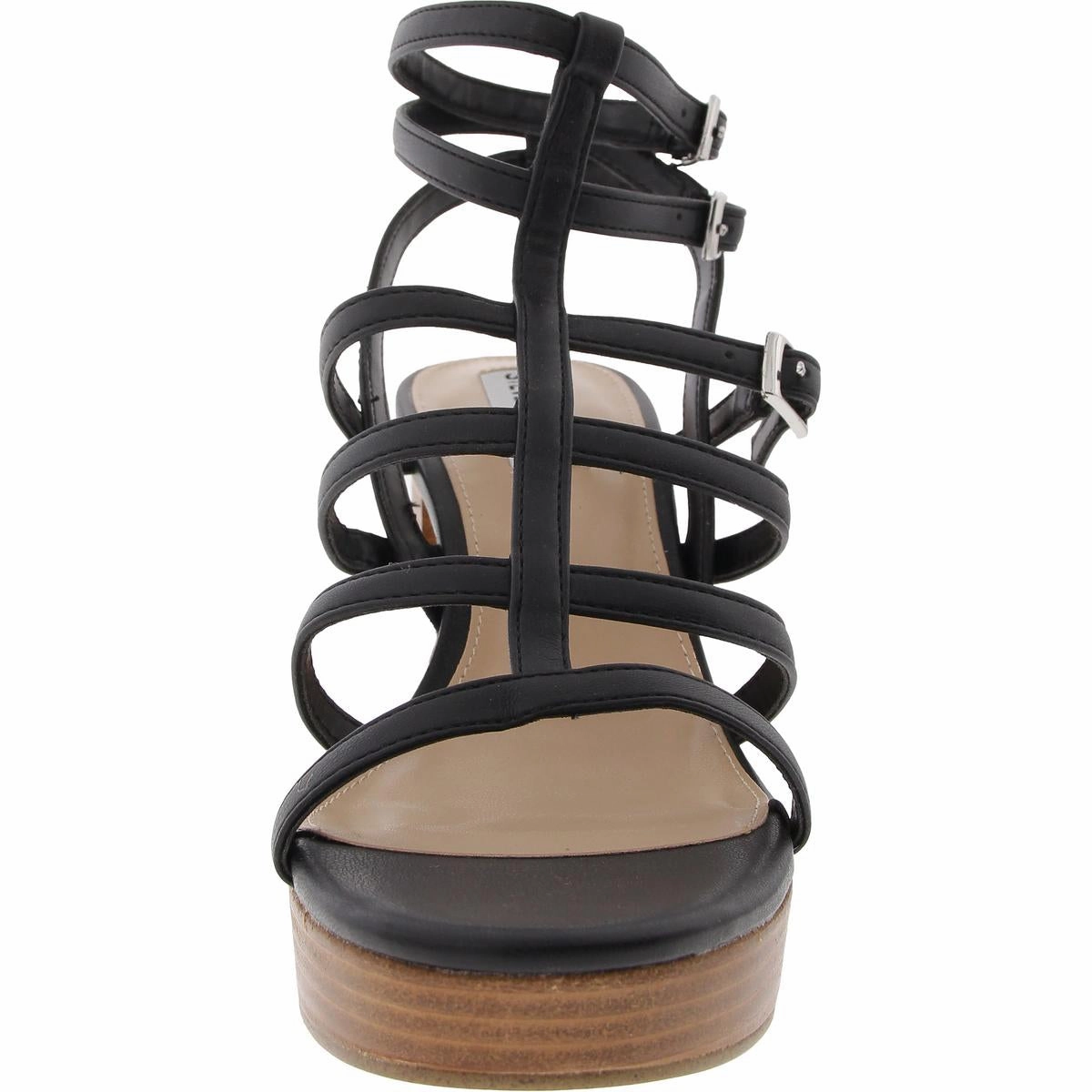 Devin Womens Strappy Faux Leather Block Heel