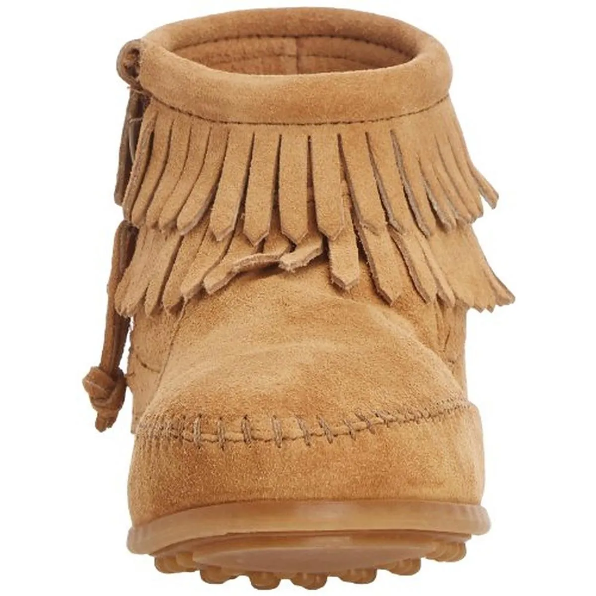 Double Fringe Girls Fringe Suede Moccasin Boots