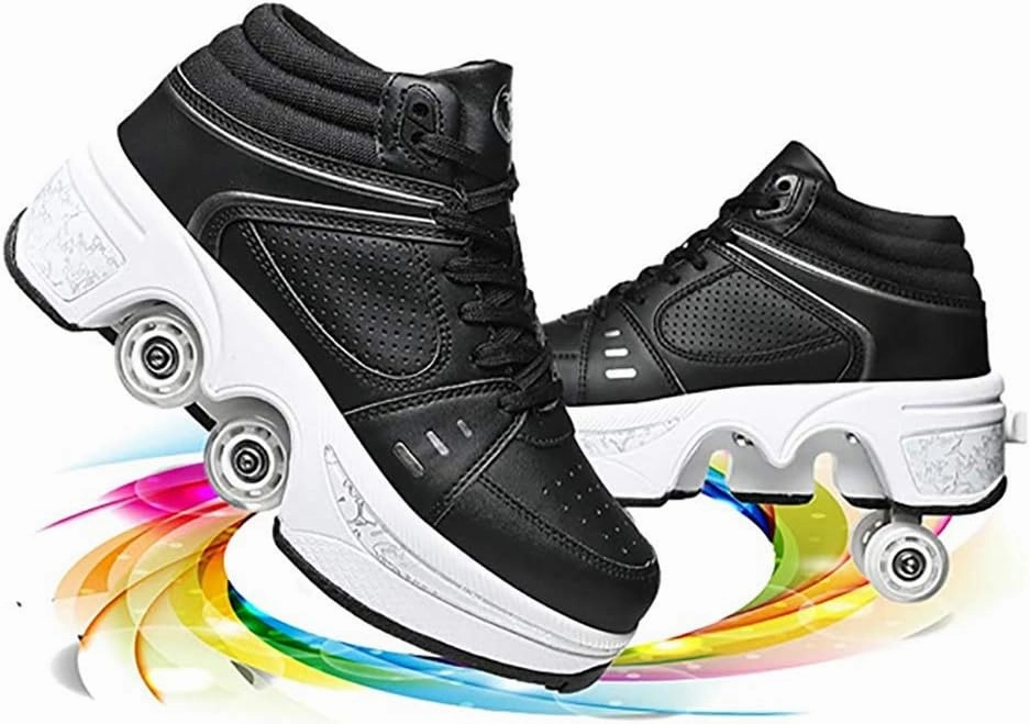 Double deform Wheel Automatic Walking Shoes Male and Female Skating Shoes Adult Children's Roller Shoes 2 in 1 Removable Pulley Skate Shoes